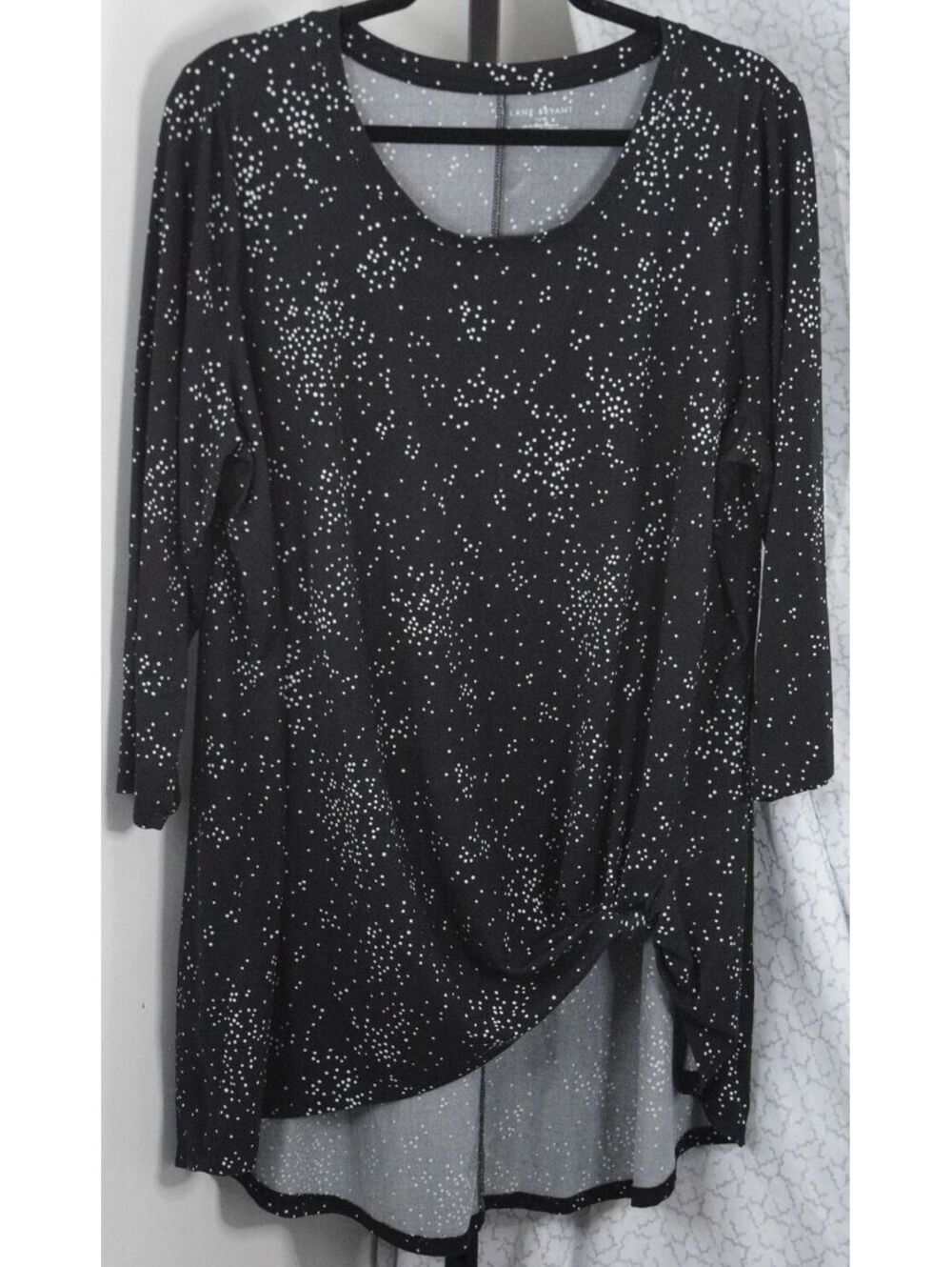 Lane Bryant Black Speckled Dot Print Asymmetric Hi-Low Top Long Sleeve 14/16